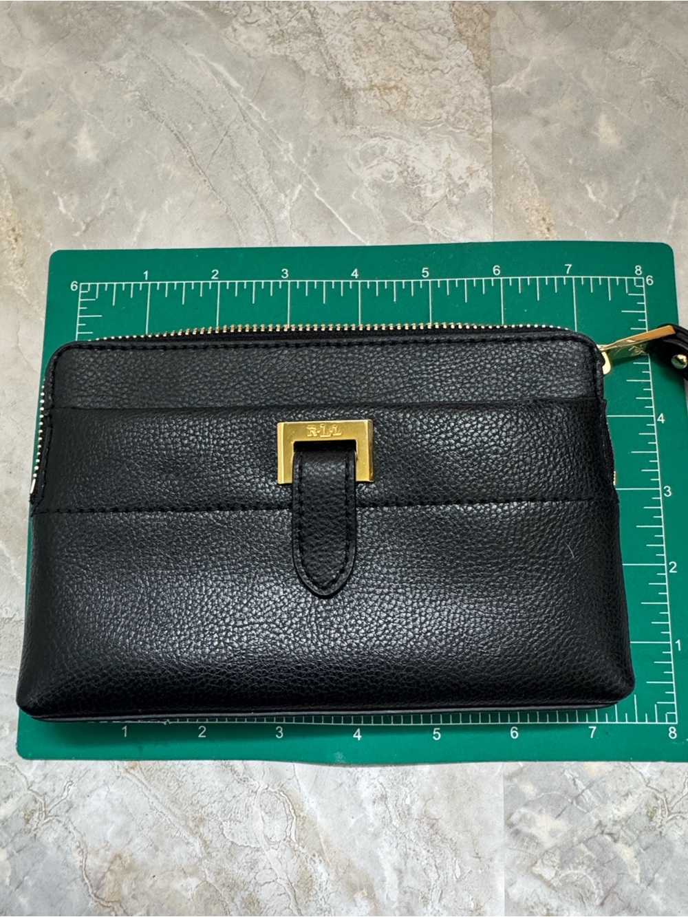 Lauren Ralph Lauren Wristlet Clutch Black Leather Wallet Small